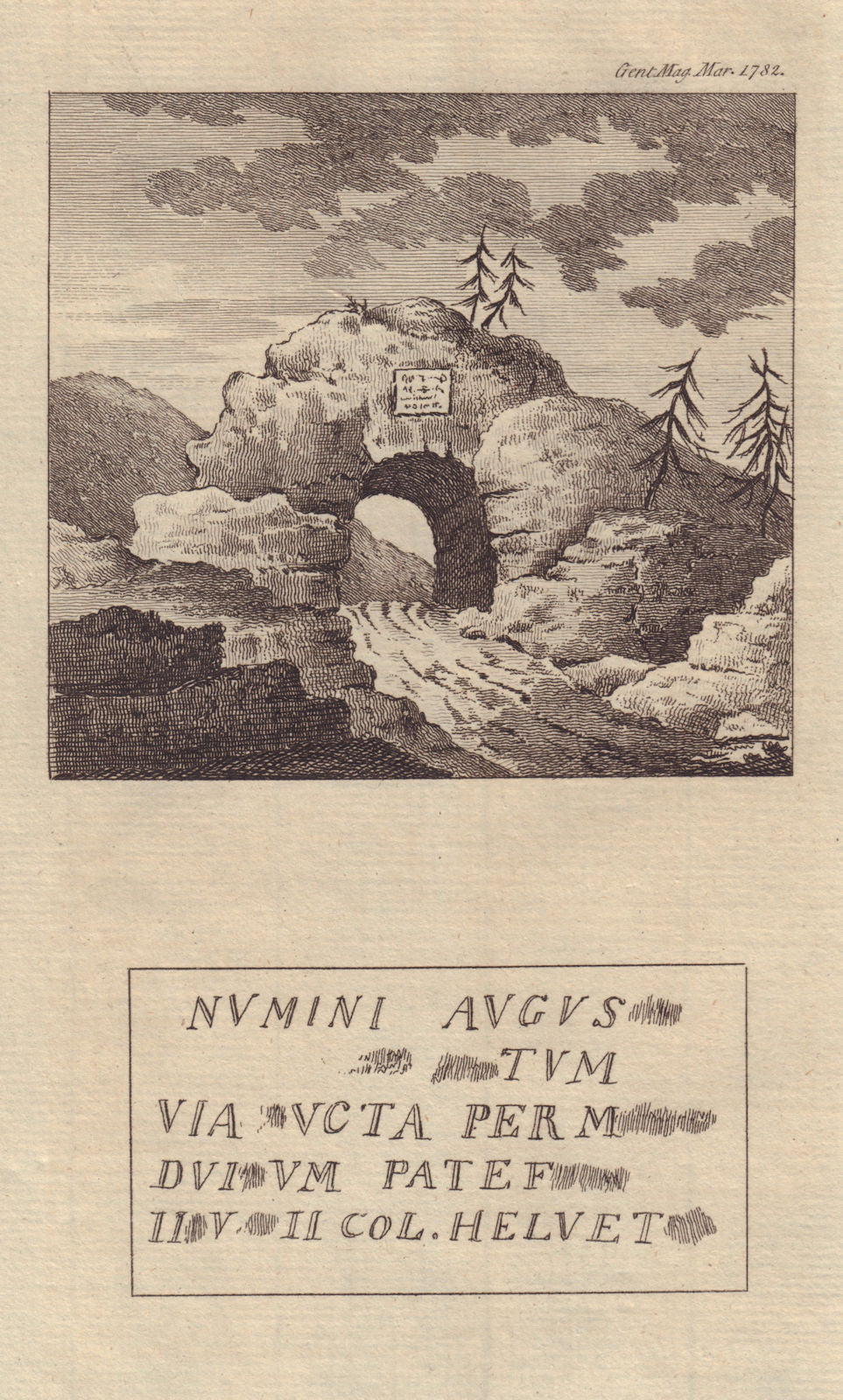 A perforated Rock in Switzerland, Pierre Pertuis, with a Roman Inscription 1782